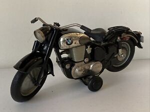 BMW 500 Bandai Meguro Tin Motorcycle 1950’s Japan Toy Black 12” Bike •very rare•