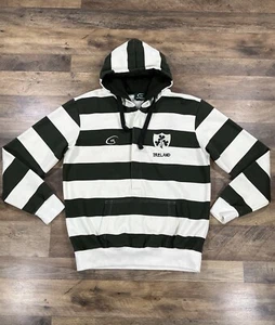 Live For Rugby Hoodie Mens Large Green Striped Ireland 1/2 Button Pullover LFR - Picture 1 of 17