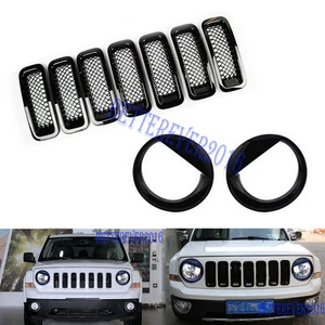Ajuste de malla de rejilla delantera + cubierta de faros Angry Bird - negro para Jeep Patriot 2011-17 - Imagen 1 de 12