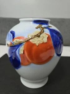 Vintage 1963 Fukagawa Orange Persimmon Porcelain Vase Hand Painted 6 1/2" EXC - Picture 1 of 8