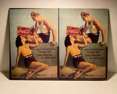 Coca-Cola Frances Dee Gene and Raymond On Malibu Beach Print Paramount Player - Image 1 of 4