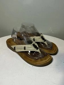 MINNETONKA Silverthorne 360 White Leather Beaded Thong Sandals Women’s Size 10 M - Picture 1 of 6