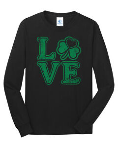 LOVE Heart Leaf Clover Men's Long Sleeve T-Shirt St Patricks Green