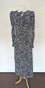 M&S BLACK PRINT MIDAXI TEA DRESS SIZE 8 NEW - Picture 1 of 5