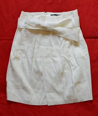 NUEVO CON ETIQUETAS Falda Elie Tahari Para Mujer "Frances" Blanco Lino Cinturón Talla 4 $198 Foto 1 de 4