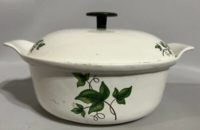 Vintage Prizer Ware Enamel Cast Iron Green Ivy Casserole R C-2 w/Lid R C-2-c  - Image 1 of 4