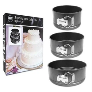 Pack of 3 Non-Stick Springform Round Cake Tins Baking 18.5cm 22.5cm 26cm - Picture 1 of 1