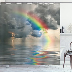 Rainbow Colors on a Rainy Day Ocean Storm Sea Painting Gray Ombre Shower Curtain