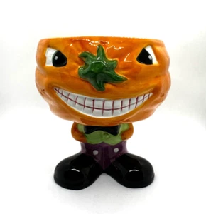 Tarro de caramelos de cerámica Jack O Lantern Scary Halloween difícil de encontrar 6,25" - Imagen 1 de 16