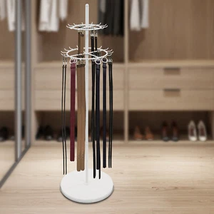 2-tier Tie Rack Floor Stand Belt Hanger Display Shelf 31 Hooks Adjustable Feet - Picture 1 of 19