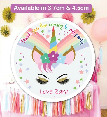 GOLD STAR Personalised Unicorn Birthday Party Bag Stickers Sweet cone Labels 24 & 35