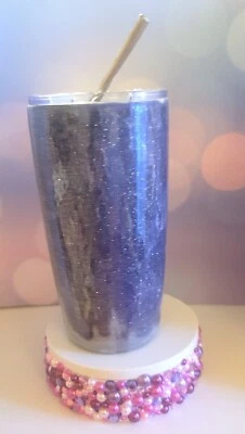 Vaso de acero inoxidable PURPLE GLITTER 20 oz con tapa y pajita  Foto 1 de 4