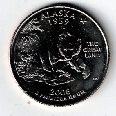 2008-P Philadelphia Brilliant Uncirculated US Alaska 49TH State Quarter Coin! - Image 1 of 2