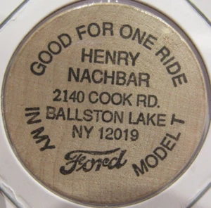 Vintage Henry Nachbar Ford Model T Ballston, NY Wooden Nickel - New York Token - Picture 1 of 2