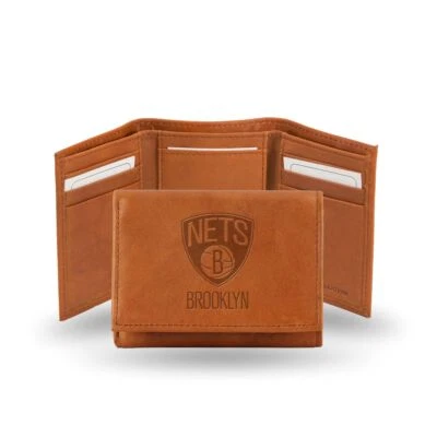 Brooklyn Nets Embossed Brown Leather Trifold Wallet - Image 1 of 4