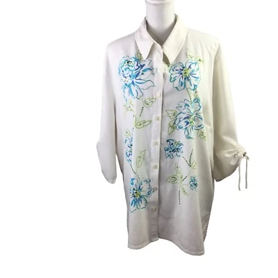 Top Napa Valley mezcla de lino lentejuelas con cuentas talla grande manga 3/4 adornado Foto 1 de 4