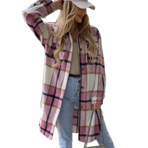 Chaqueta Cazadora Mujeres Camisa Abrigo Gran Tamaño Suelto Prendas para el torso Damas Abrigo a Cuadros Botón - Imagen 1 de 15