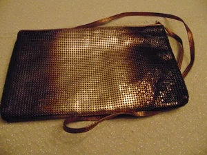 VINTAGE WHITING AND DAVIS TWO TONE GOLD AND BROWN MESH CROSSBODY BAG - Picture 1 of 4