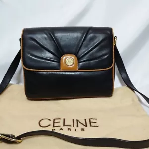 Vintage Old Celine Leather Shoulder Bag Crossbody Black & Brown Carriage Used - Picture 1 of 9