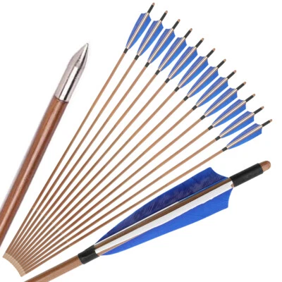 32" Bamboo Arrows Natural Feathers Archery Longbow Recurve Bow Hunting Target - Image 1 of 4