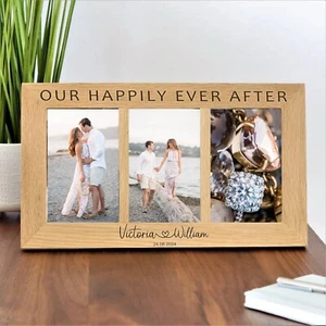 Personalised Wooden Photo Frame Custom Engrave Any Text Wedding Anniversary Gift - Picture 1 of 24