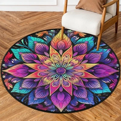 Colorful Mandala Round Area Rug 5Ft Ethnic Boho Flower Non-Slip Circle Rugs S... - Image 1 of 4
