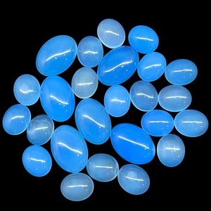 25 Pcs Natural Blue Chalcedony 11-18mm Oval Cabochon Loose Wholesale Gemstones - Picture 1 of 6