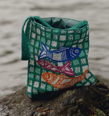 Zara Fish Beaded Mini Bucket Bag Handbag Women’s Green - Image 1 of 4