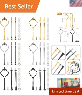 Elegante juego de 6 herrajes para bandejas en niveles en dorado, plateado y negro para exhibiciones de postres Foto 1 de 4