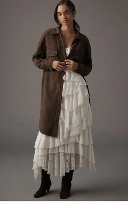 Jaqueta Anthropologie Pilcro Duster Shacket Feminina Marrom Aconchegante Preppy Média Nova Com Etiqueta - Imagem 1 de 4