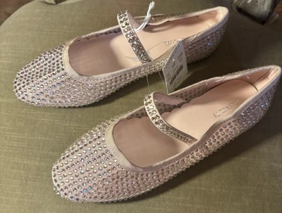J Crew Crewcuts New Girls Crystal-Embellished Mesh Ballet Flats 3K Pink - Image 1 of 4