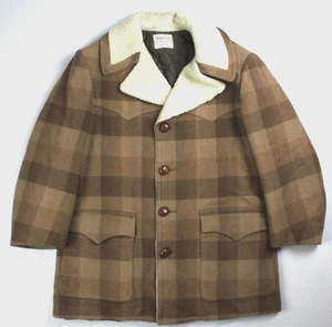 Pendleton Vintage High Grade Western Wear Wool Sherpa Plaid Overcoat Size Large - Picture 1 of 10
