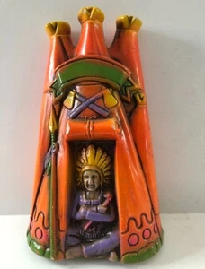 Native American Indian TeePee Wigwam Piggy Coin Bank  Vintage Plaster Chalk Ware - Picture 1 of 8