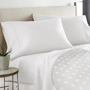 Federa per cuscino in puro cotone 100% queen size bianca a righe damascate, 600 fili... - Foto 1 di 7