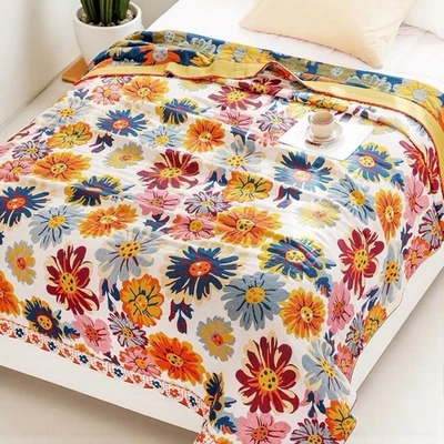 NEW Anthropologie XL Boho Floral Reversible Blanket Bedspread Quilt - 80" x 92" - Image 1 of 4