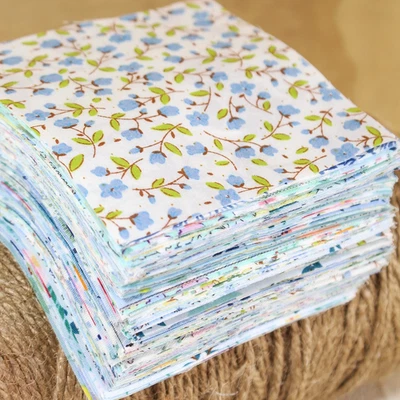 100 Charm Squares Cotton Blue Floral Quilting Fabric Scraps Sewing Crafts Diy - Image 1 of 4
