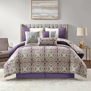Nanshing Daffodil 7-Piece Medallion Print Comforter Set Purple California King - Picture 1 of 5