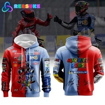 Sudadera con capucha 3D Marquez Bros Ducati x Gresini BK8 para fans de MotoGP - Imagen 1 de 2