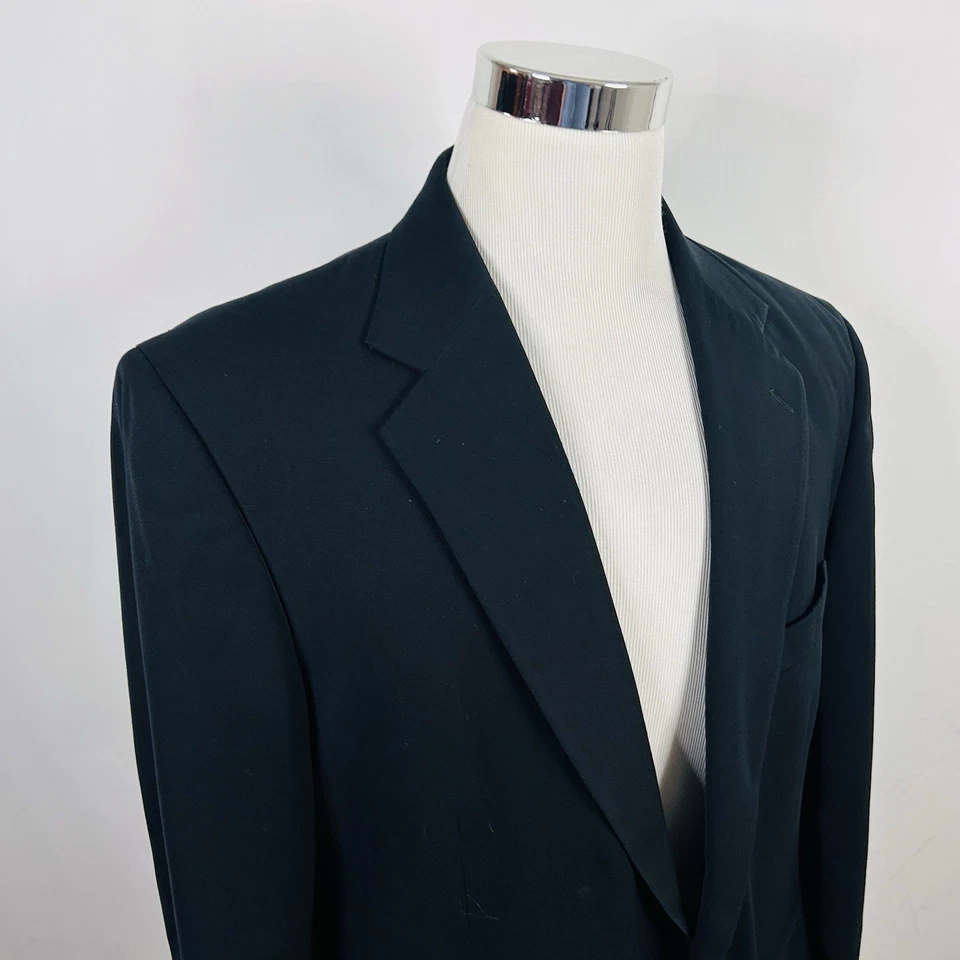 LL Bean 44R Traveler Sport Coat Black Two Button Lined Vented 100% Polyester - Image 1 of 4