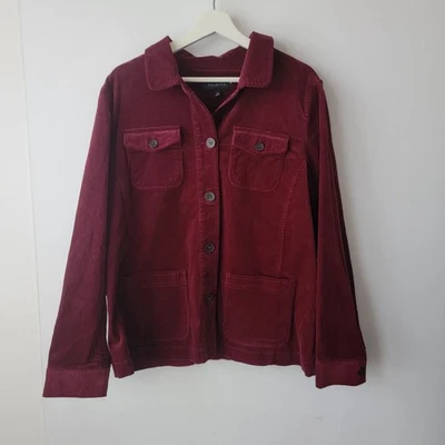Talbots Womens Jacket size L Maroon Corduroy Button front  Pockets long sleeve - Image 1 of 4