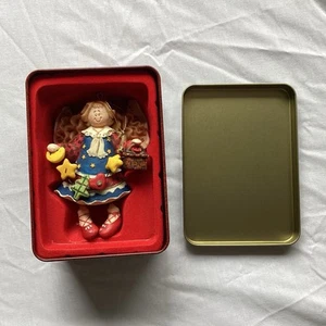 VTG Christmas Holiday Angel with Dangling Legs Tree Ornament With Gift Tin Box - Picture 1 of 16