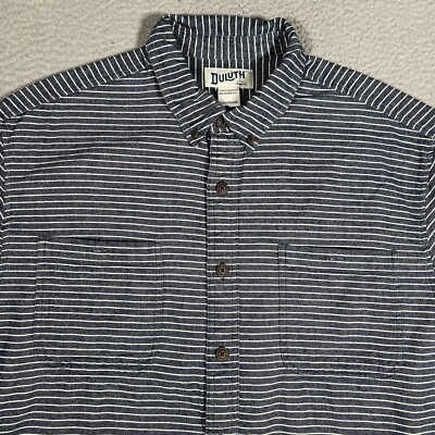 Duluth Trading Co 衬衫男式 XL 高蓝色条纹法兰绒工作服户外标志 — 第 1/4 张图片