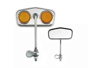 NEW 5" LONG BICYCLE BOLT ON LOWRIDER DIAMOND MIRROR W/AMBER REFLECTOR IN CHROME - Picture 1 of 1