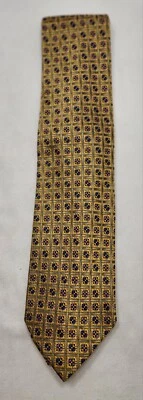 Corbata de seda Barney's New York de lujo para hombre hecha a mano Italia dorada/azul geométrica... Foto 1 de 4