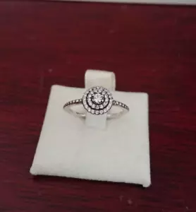 Genuine Sterling Silver Radiant CZ Halo Ring Elegance Wedding Band Gemstone 6.5 - Picture 1 of 18