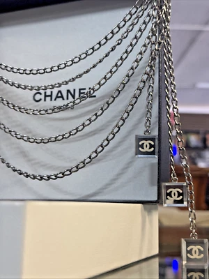 Raro Auténtico CHANEL Vintage Logo CC Espejo Plata Cadena Clip En Cinturón/Collar Foto 1 de 4