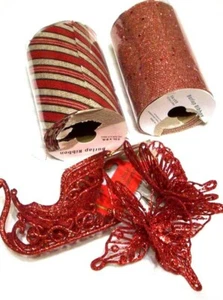 craft bundle 2 rolls burlap ribbon and sparkle set of 2 butterflys and xmas slei - Picture 1 of 3