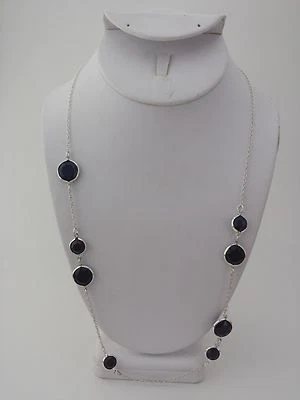 24" Necklace Silvertone w/Black Stones by AVON - Image 1 of 4
