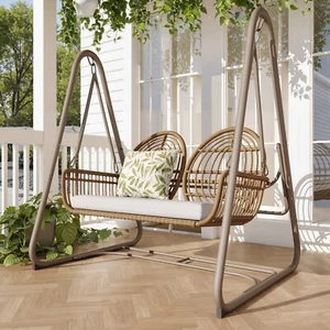 Hollywoodschaukel Poly Rattan 2-Sitzer Gartenschaukel mit Rückenlehne Braun - Bild 1 von 15