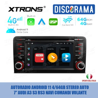 AUTORADIO ANDROID 11 4/64GB STEREO AUTO 7" AUDI A3 S3 RS3 NAVI COMANDI VOLANTE - Immagine 1 di 4